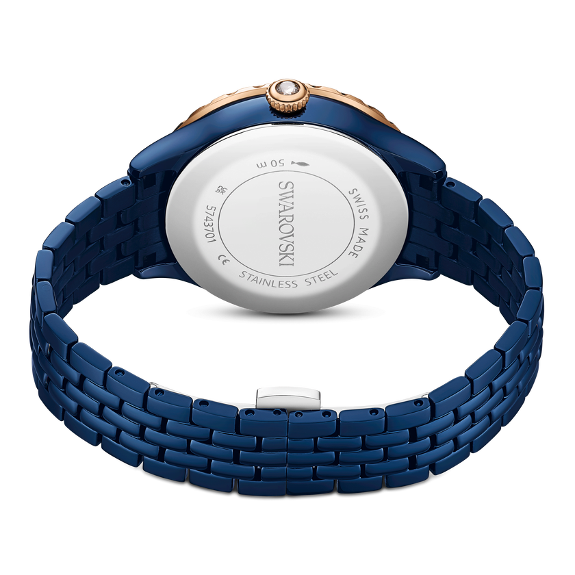 swarovski octea moon watch  swiss made  metal bracelet  blue  blue finish
