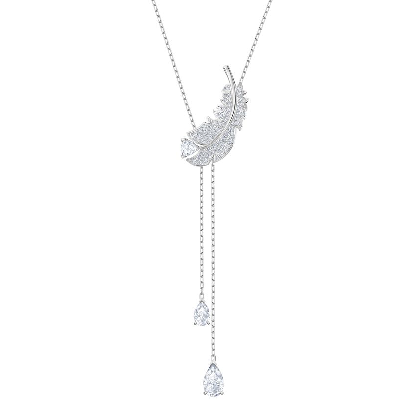 Nice Y Necklace, White, Rhodium plated