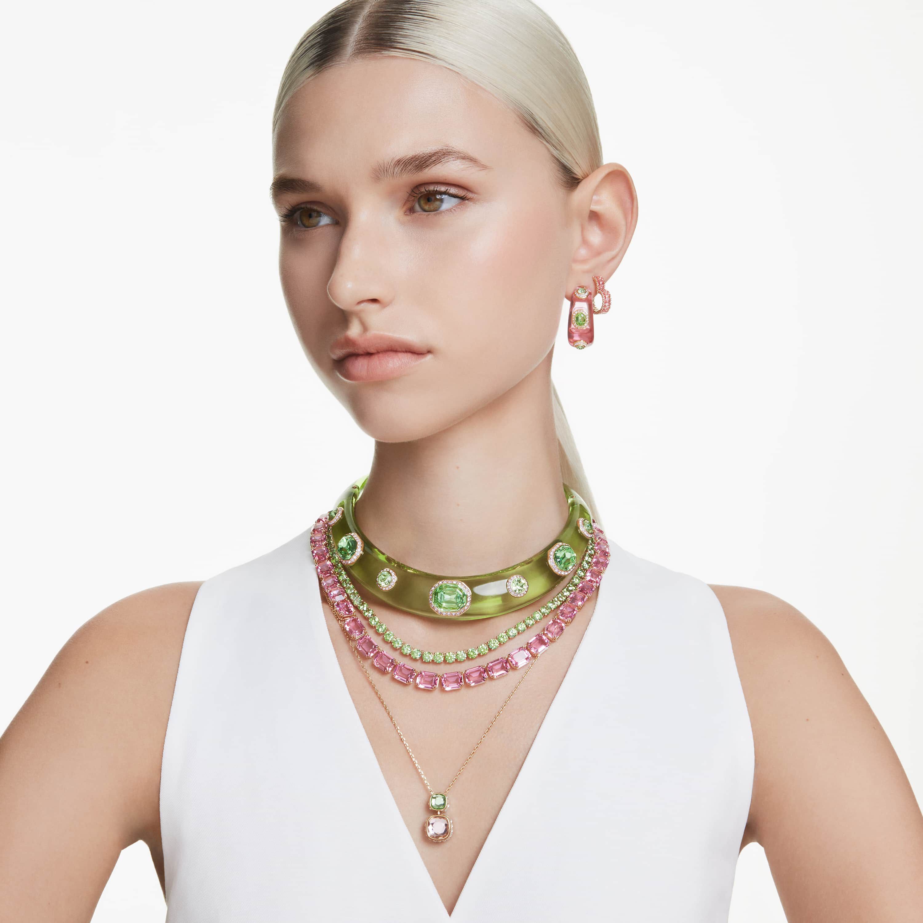 swarovski dulcis hoop earrings  mixed cuts  multicolored  gold tone plated