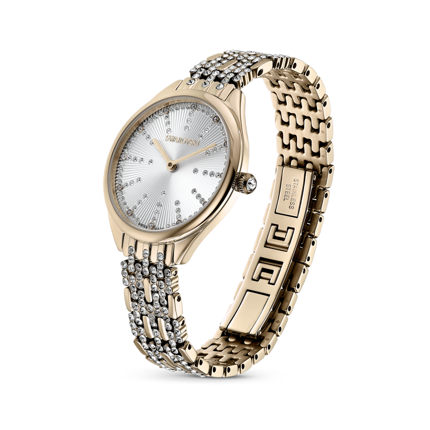 swarovski attract watch  swiss made  metal bracelet  gold tone  champagne gold tone finish