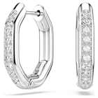 swarovski dextera hoop earrings  octagon shape  round cut  white  rhodium plated