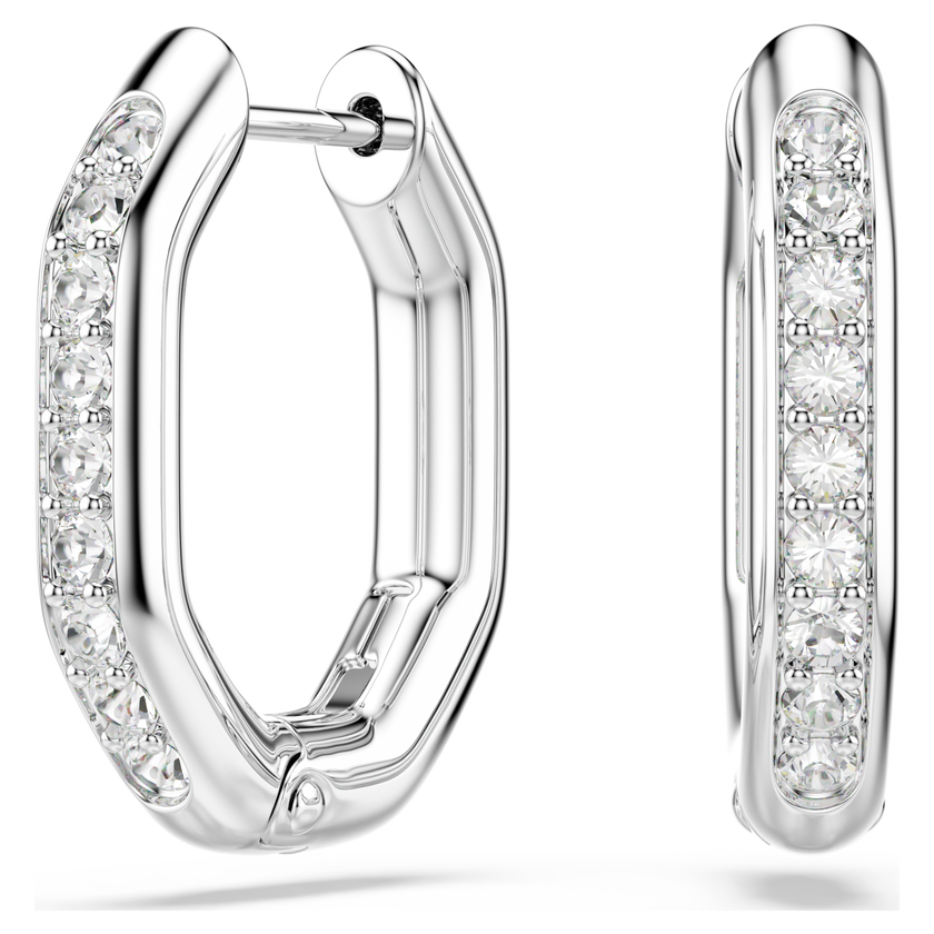swarovski dextera hoop earrings  octagon shape  round cut  white  rhodium plated