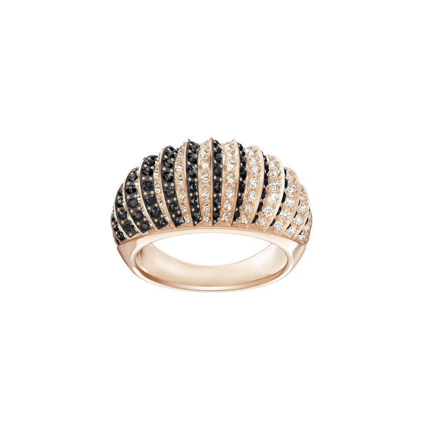Luxury Domed Ring, Black, Rose-gold tone plated