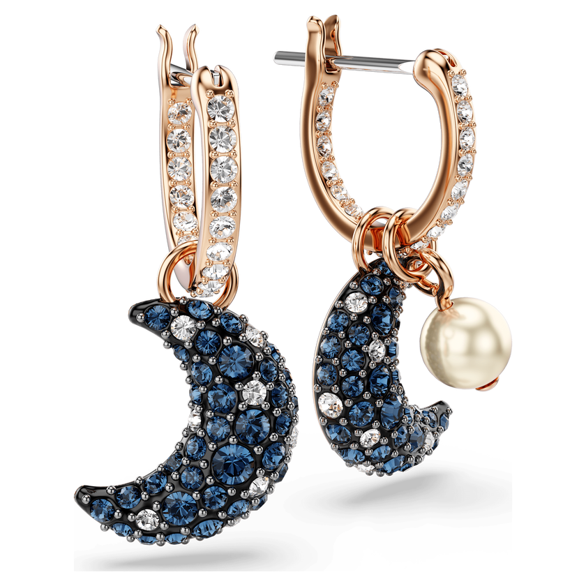 swarovski sublima drop earrings  crystal pearl  asymmetrical design  moon  multicolored  rose gold tone plated