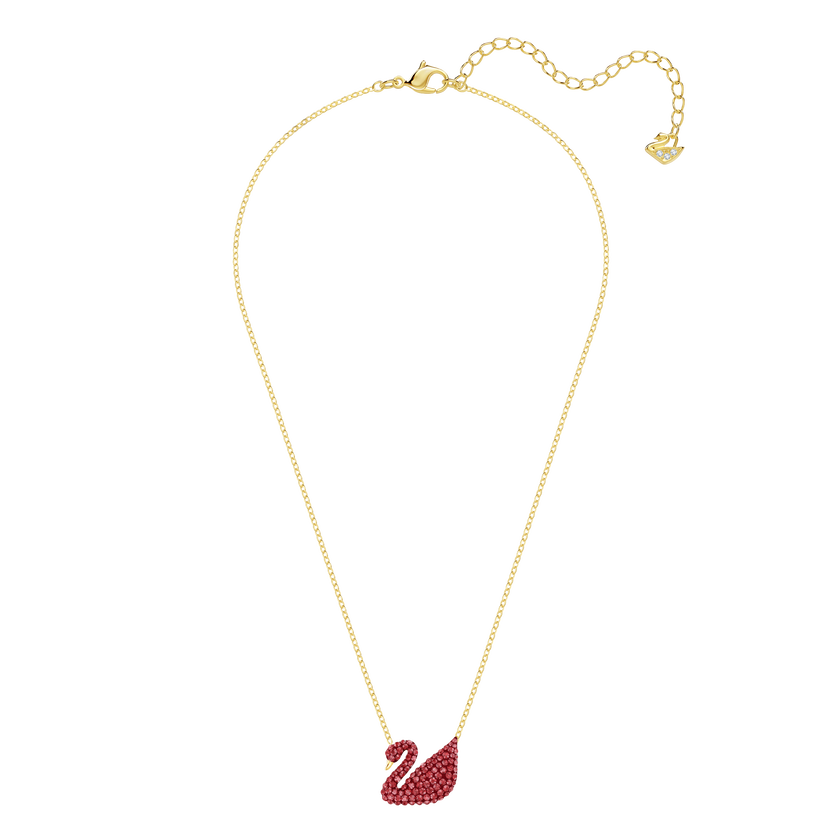 Iconic Swan Pendant, Red, Gold plating
