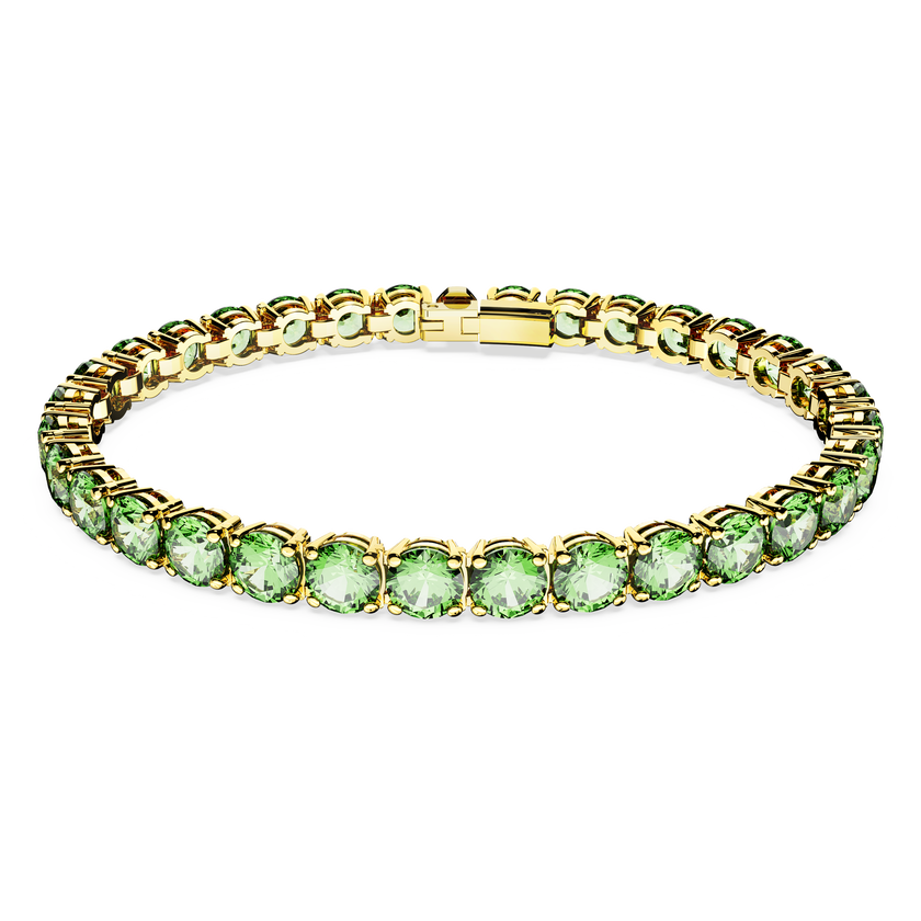 swarovski matrix tennis bracelet  round cut  green  18k gold finish