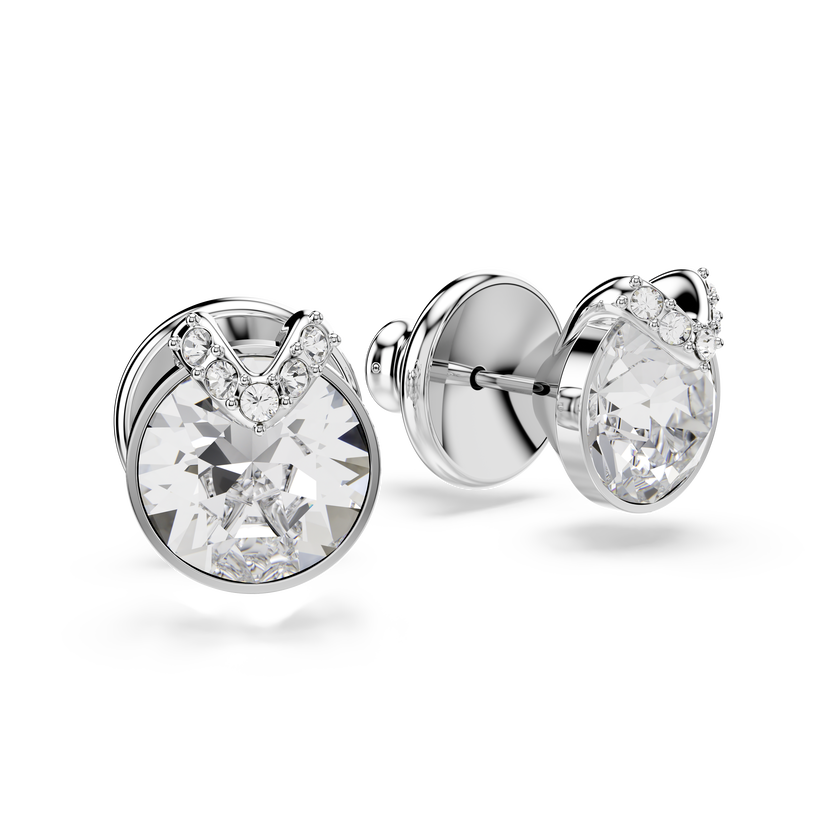 swarovski bella stud earrings  round cut  pav   white  rhodium plated