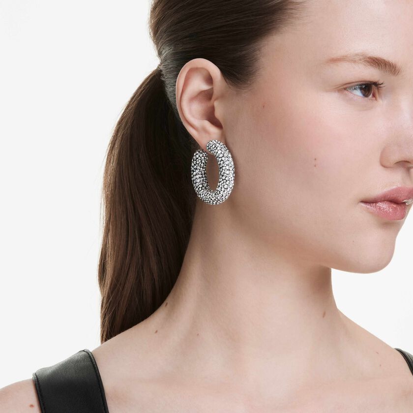 swarovski sublima hoop earrings  mixed round cuts  white  rhodium plated