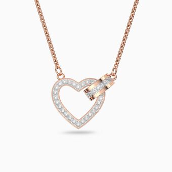 Lovely necklace, Heart, White, Rose-gold tone plated