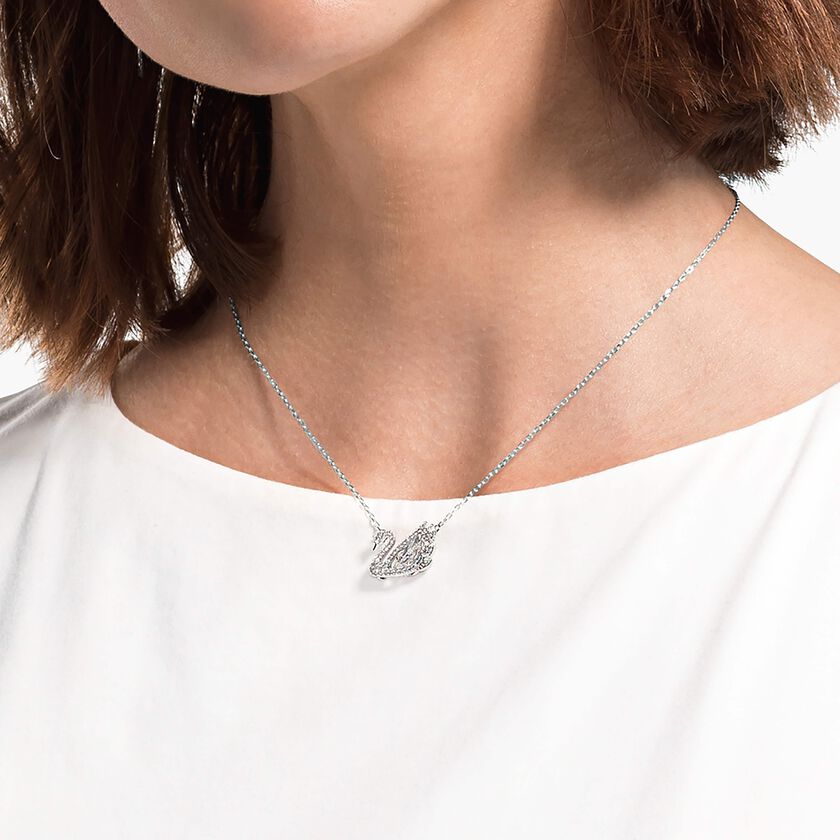 Buy Swarovski Dancing Swan necklace, Swan, White, Rhodium plated