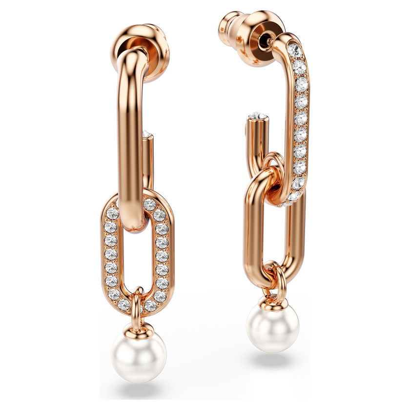 swarovski constella drop earrings  crystal pearl  round cut  white  rose gold tone plated