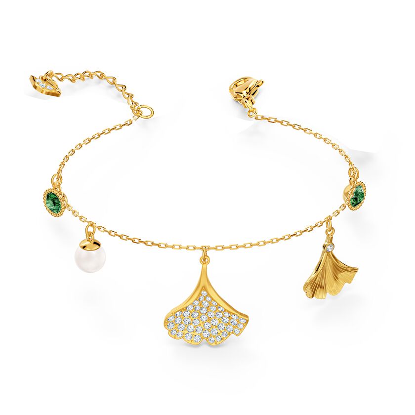 Stunning Ginko Bracelet, Green, Gold-tone plated