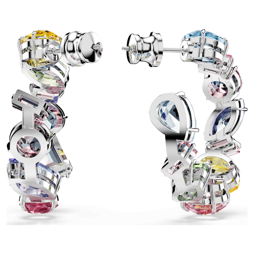 swarovski gema hoop earrings  asymmetrical design  mixed cuts  small  multicolored  rhodium plated