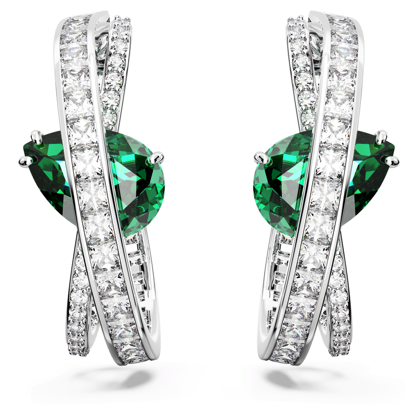 swarovski hyperbola hoop earrings  carbon neutral zirconia  mixed cuts  green  rhodium plated