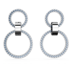 Solitaire stud earrings, Round cut, White, Rhodium plated