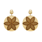 Evil Eye Disk Clip Earrings, Large, Brown, Gold-tone plated
