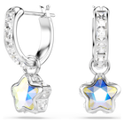 swarovski chroma drop earrings  mixed cuts  star  white  rhodium plated