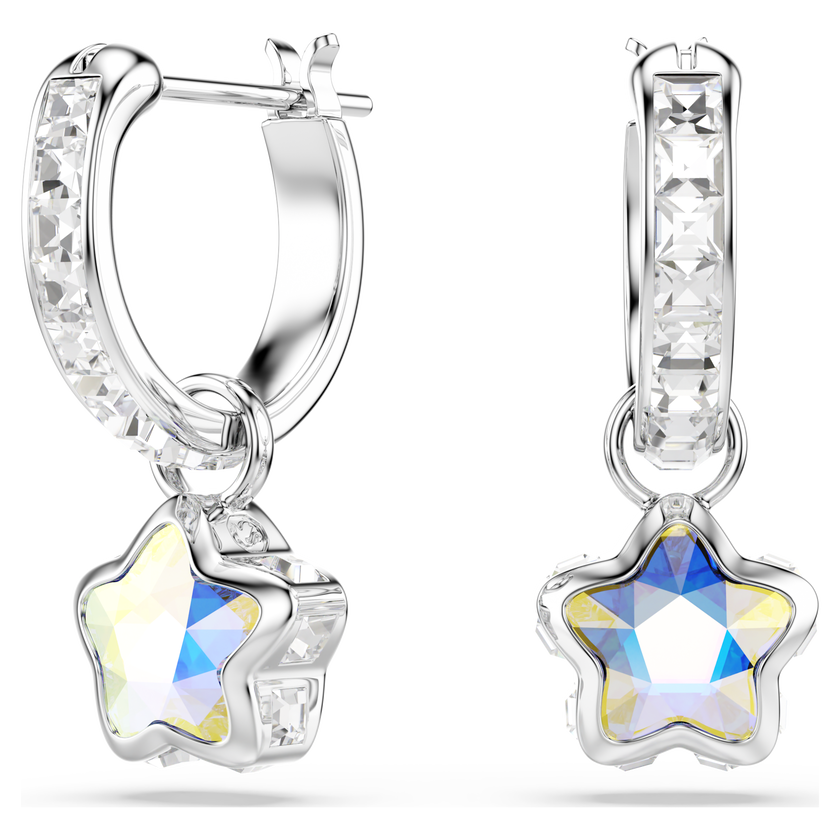 swarovski chroma drop earrings  mixed cuts  star  white  rhodium plated