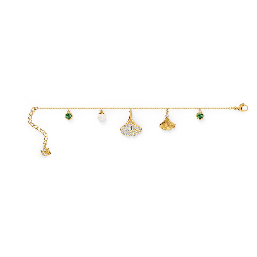 Stunning Ginko Bracelet, Green, Gold-tone plated