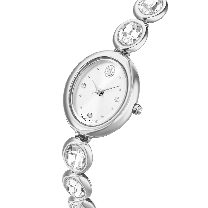 swarovski imber oval watch  swiss made  metal bracelet  silver tone  stainless steel