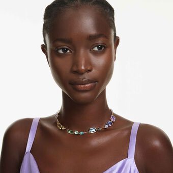 swarovski gema necklace  mixed cuts  multicolored  gold tone plated