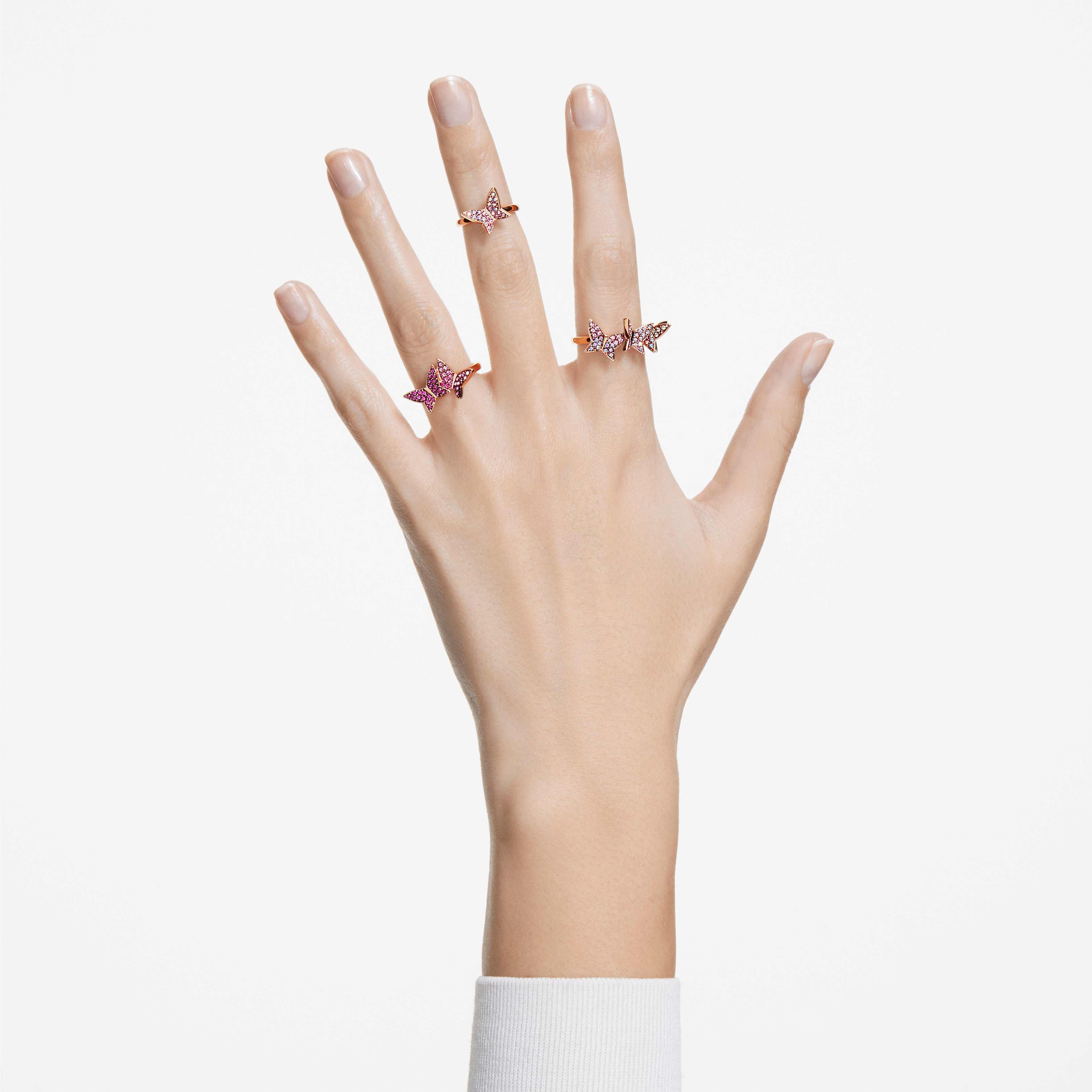 Buy Swarovski Lilia ring Set 3 Butterfly Pink Rose gold tone plated