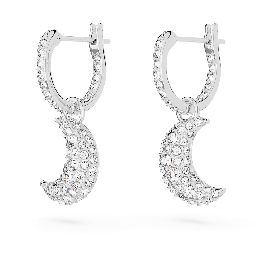 swarovski sublima drop earrings  moon  white  rhodium plated