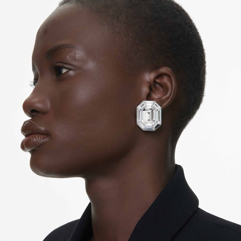 swarovski lucent clip earrings  octagon cut  white