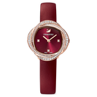 Crystal Flower Watch, Leather strap, Red, Rose-gold tone PVD