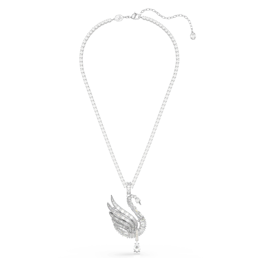 swarovski vienna pendant and brooch  mixed cuts  swan  white  rhodium plated