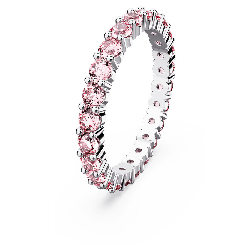 swarovski matrix ring  round cut  pink  rhodium plated