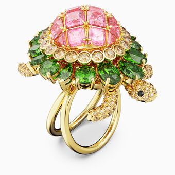 Idyllia cocktail ring, Turtle, Multicolored, Gold-tone plated