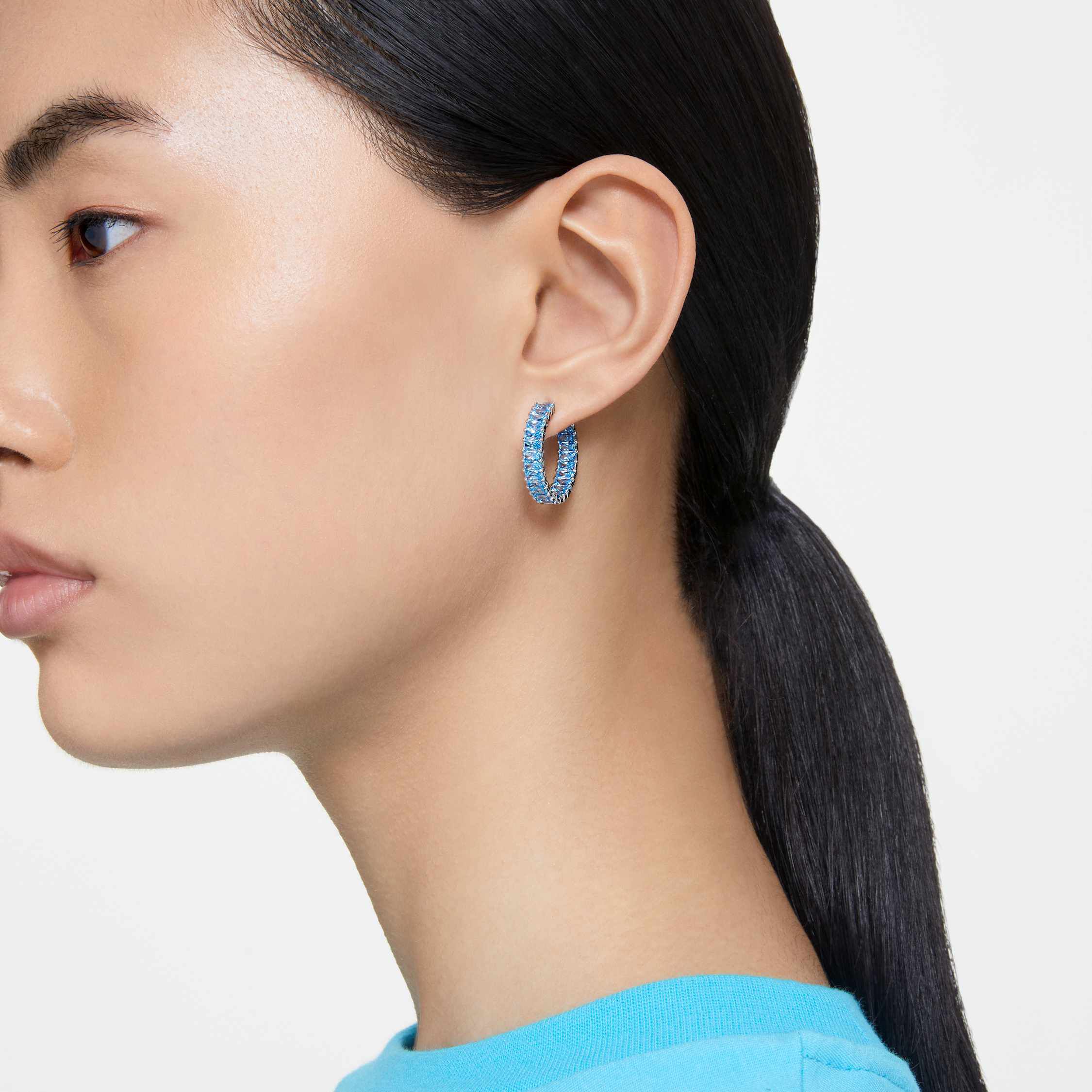Buy Swarovski Matrix hoop earrings Baguette cut Blue Rhodium plated