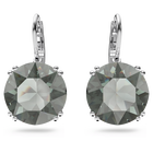 Millenia earrings, Round cut crystal, Black, Rhodium plated