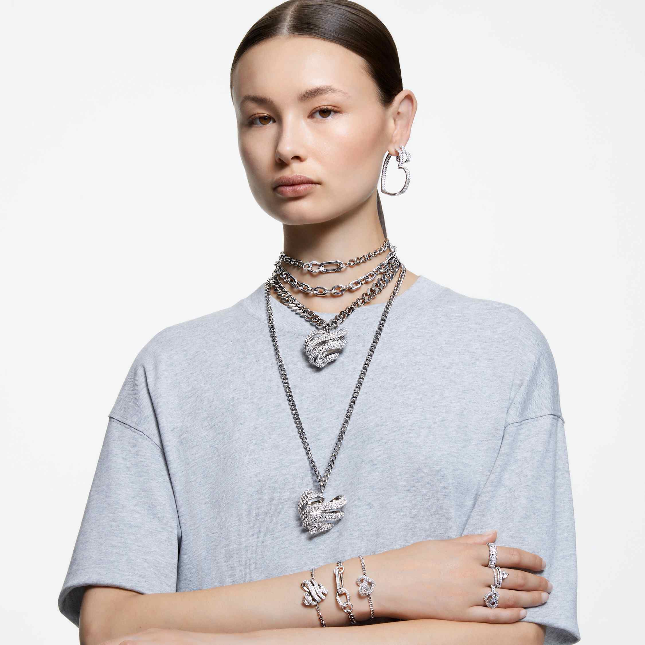 swarovski dextera bracelet  pav   mixed links  white  rhodium plated