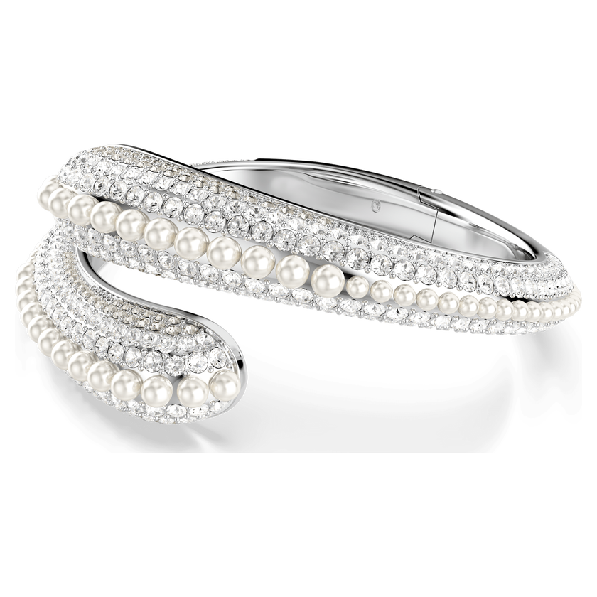 swarovski sublima cuff  crystal pearl  round cut  white  rhodium plated