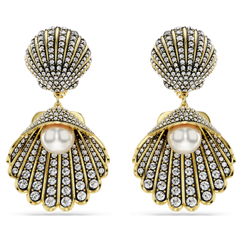 swarovski idyllia clip earrings crystal pearl shell white gold tone plated