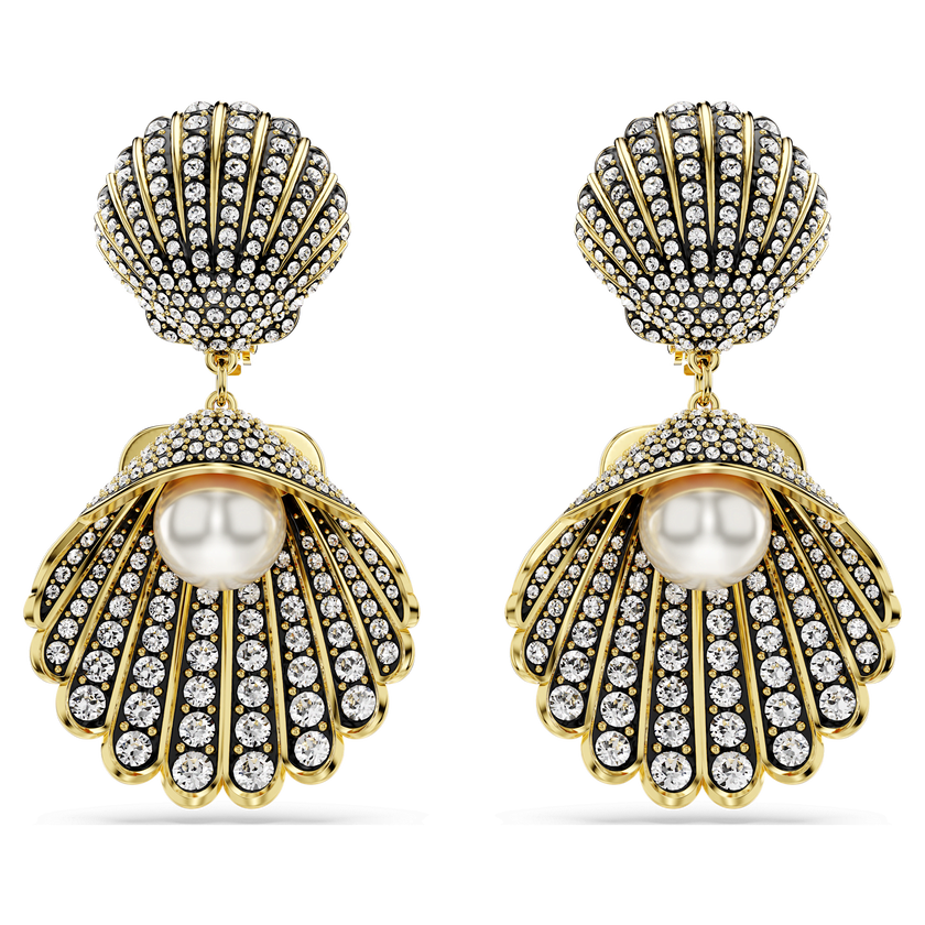 swarovski idyllia clip earrings  crystal pearl  shell  white  gold tone plated