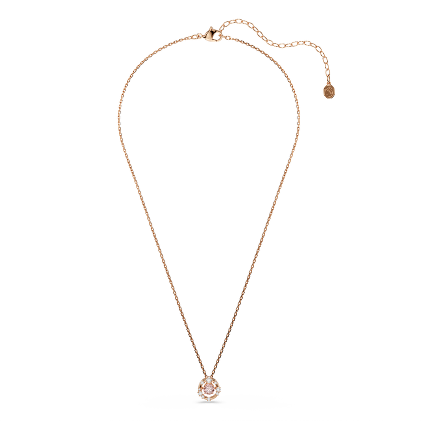 swarovski constella pendant  round cut  dancing stone  pink  rose gold tone plated