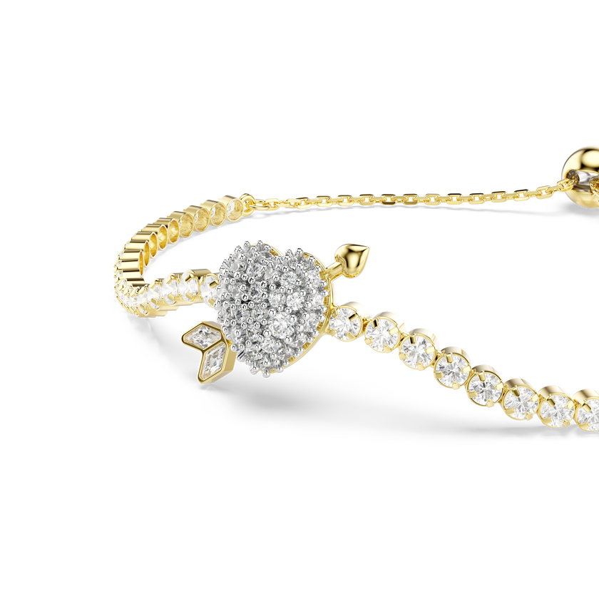 swarovski idyllia bracelet  mixed cuts  heart with arrow  white  gold tone plated