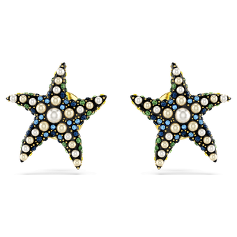 swarovski idyllia stud earrings starfish small blue gold tone plated