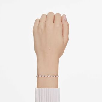 swarovski matrix tennis bracelet  crystal pearl  round cuts  white  rose gold tone plated