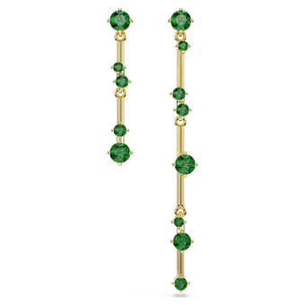 swarovski constella drop earrings asymmetrical design round cut green gold tone plated