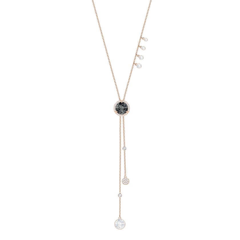 Lucy Round Y Necklace, Black, Rose Gold Plating