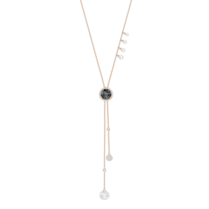 Lucy Round Y Necklace, Black, Rose Gold Plating