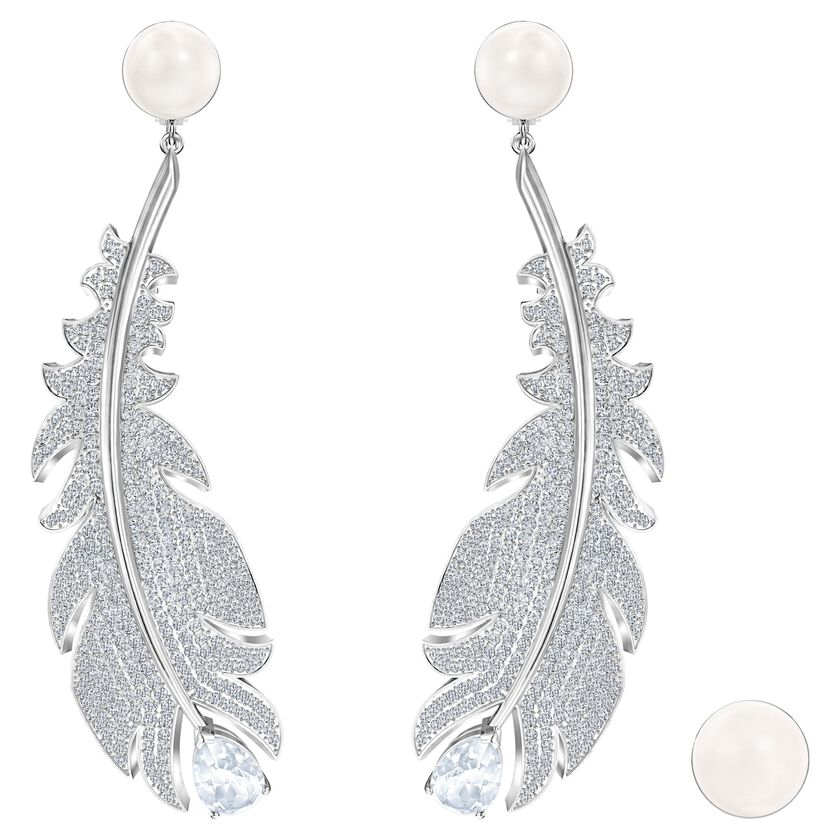 Nice Clip Earrings, White, Rhodium plated