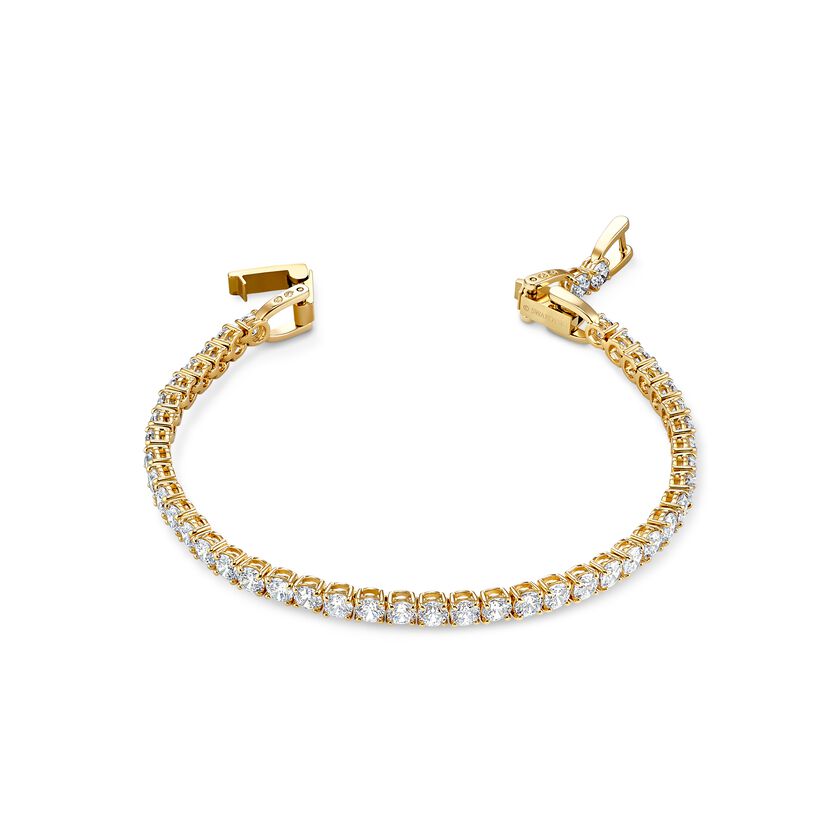 Tennis Deluxe Bracelet, White, Gold-tone plated