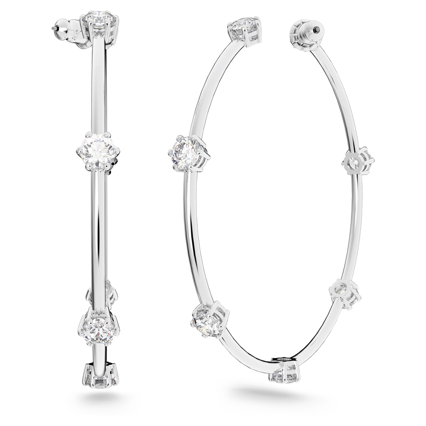 swarovski constella hoop earrings  round cut  white  rhodium plated
