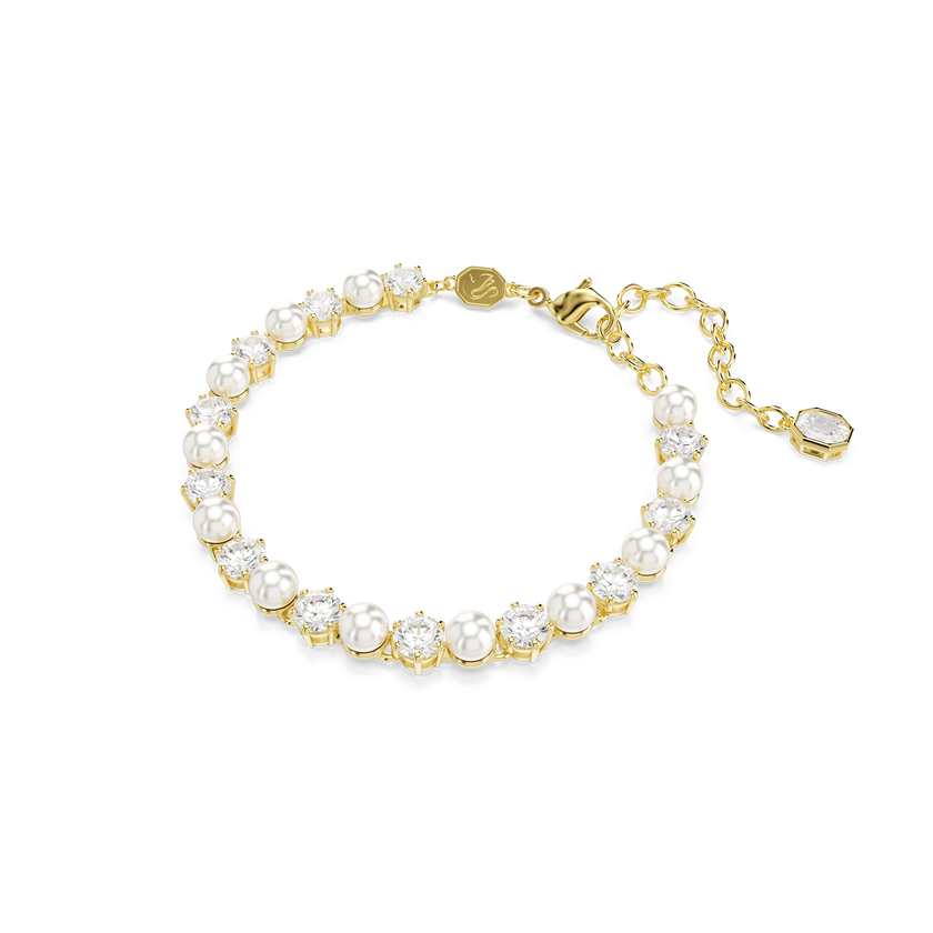 swarovski matrix tennis bracelet  crystal pearl  round cut  white  gold tone plated