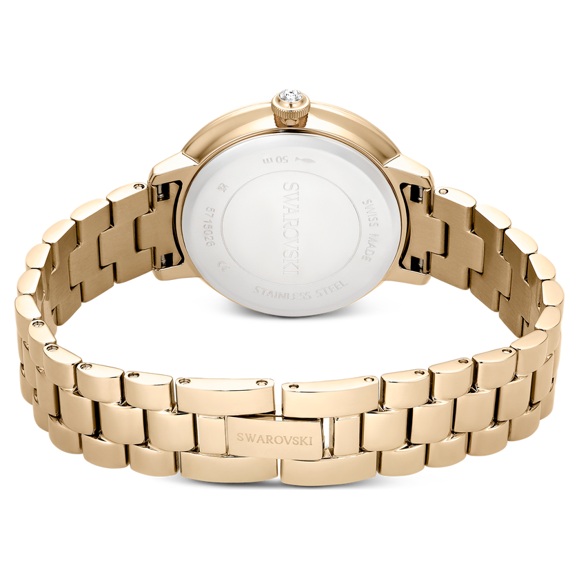 swarovski matrix 3 link watch  swiss made  metal bracelet  gold tone  champagne gold tone finish